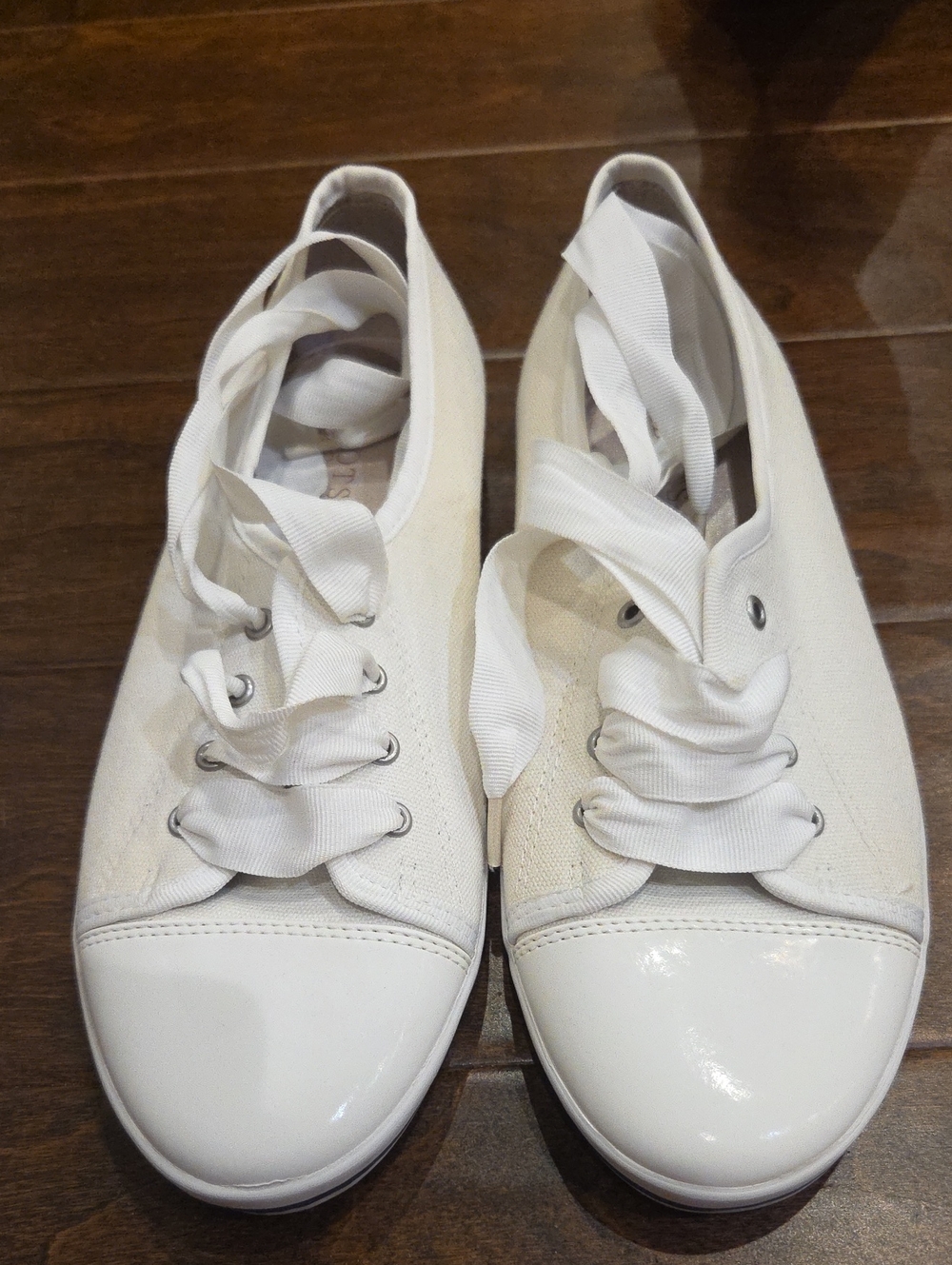 Talbots White Canvas Sneakers with Satin Ribbon Laces